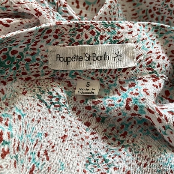 Poupette St. Barth Viscose Puff Sleeve V-neck Pull Over Blouse Sz. Small - Picture 11 of 14